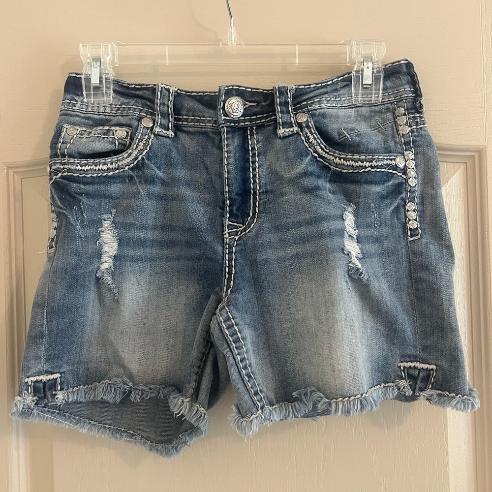 Grace Blue Distressed Jean Shorts with Raw Hem